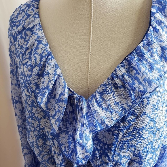 ZARA Romper Blue & White Floral Ruffles Size L - Picture 4 of 4